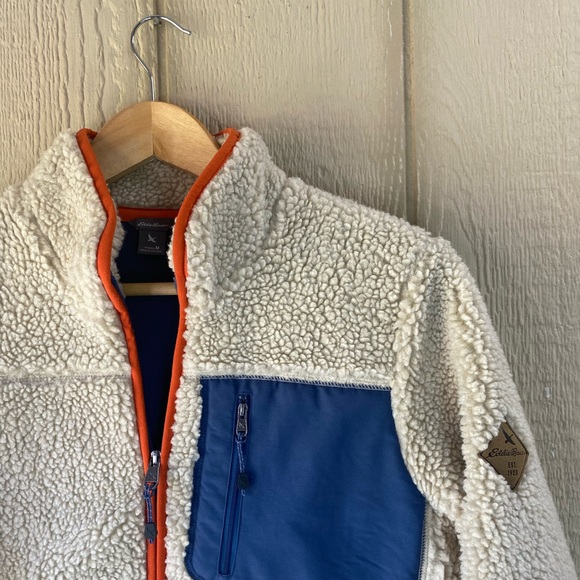 Eddie Bauer Sherpa Fleece Jacket Oatmeal Deep Pile Range Finder Womens Size M - Picture 3 of 11